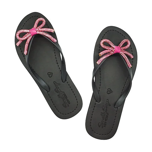 Rhinestone Pink Bow - Flat Flip Flops Sandal