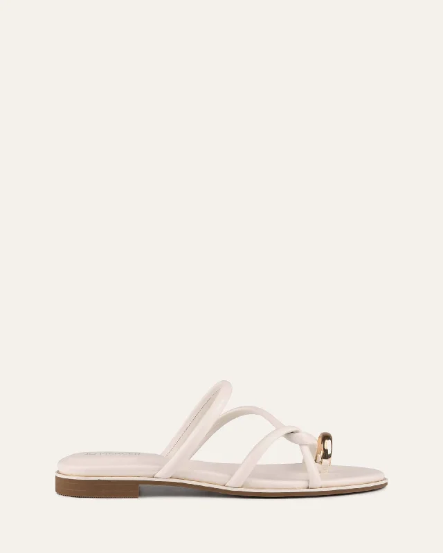 FORTUNE FLAT SLIDES WHITE LEATHER